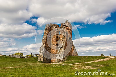 Ruins of a brick medieval defensive castle. Editorial Stock Photo