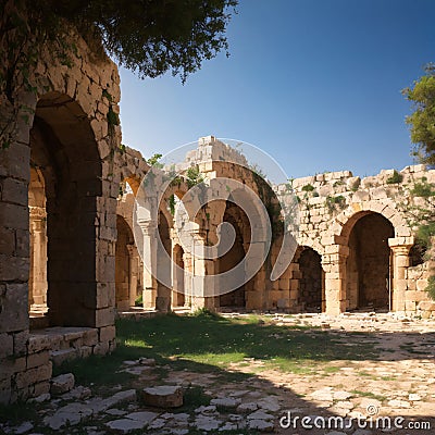 The ruins of the Byzantine church of St. Anne near the Maresha city in Beit Guvrin, Kiryat Gat, in Israel made with Stock Photo