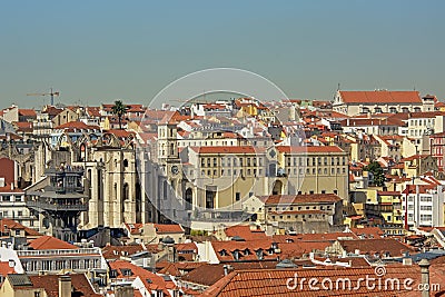 Carmo convent and houses on the hills of Lisbon Editorial Stock Photo