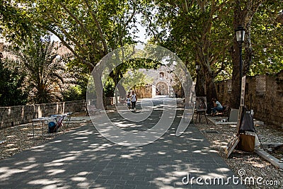 Ruins of the castle and city walls of Rhodes. Editorial Stock Photo