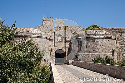 Ruins of the castle and city walls of Rhodes. Stock Photo