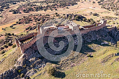 Ruins of Castle of Riba de Santiuste from above Stock Photo