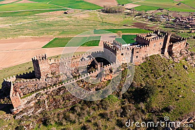 Ruins of Castle of Riba de Santiuste from above Stock Photo