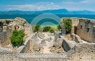 Ruins of Catullo`s Villa at Sirmione, on Lake Garda, Province of Brescia, Lombardy, Italy. Stock Photo