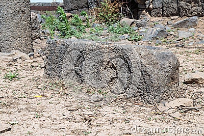 Ruins of a Christian monastery of the 6th century AD in the abandoned village of Deir Qeruh in the Golan Heights, Israel Stock Photo