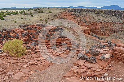 Ruins of the Citadel is a lava capped mesa village. One of the Ancient American Culture sites at Wupatki National Monument, Arizon Stock Photo