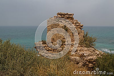 Ruins of the crusaders castle in Arsuf Stock Photo