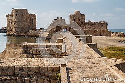 Ruins of the crusaders castle in Sidon & x28;Saida& x29; Stock Photo