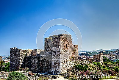 Ruins of crusaders fort in Byblos, Jubayl Lebanon Stock Photo