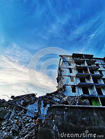 Demolished apartment in the sunset, wuhan city Editorial Stock Photo