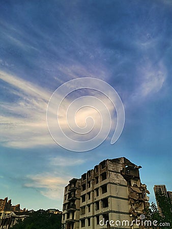 Demolished apartment in the sunset, wuhan city Stock Photo