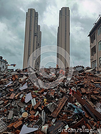 ruins of demolished buildings Editorial Stock Photo