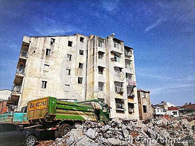 ruins of demolished residential apartments in Wuhan city hubei province china Editorial Stock Photo
