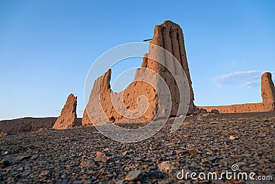 Ruins of Djanpik qala in Karakalpakstan region of Uzbekistan Stock Photo