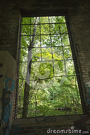 Ruins of electrical station on Hockanum River in Manchester, Connecticut. Stock Photo