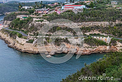 Ruins of the fortification at the entrance to the Bay of Santiago, Cu Stock Photo