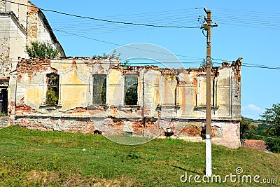 Ruins. Fortified medieval saxon evangelic church in the village Felmer, Felmern, Transylvania, Romania. Stock Photo