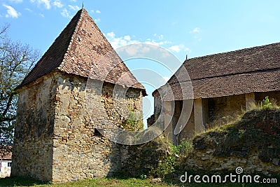 Ruins. Fortified medieval saxon evangelic church in the village Felmer, Felmern, Transylvania, Romania. Stock Photo