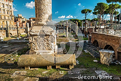 Ruins of the forum of Trajan in Rome Stock Photo