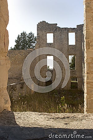 Ruins framed in a window. Stock Photo