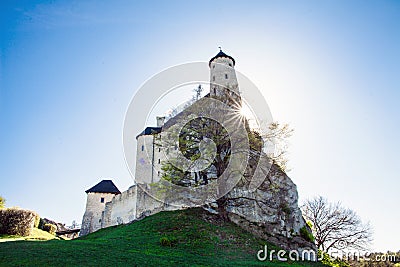 Ruins of a Gothic castle in Bobolice, Poland. The Trail of the Eagle`s Nests. Stock Photo