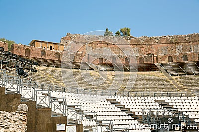 Ruins of the Greek Roman Theater, Taormina, Sicily, Italy Stock Photo