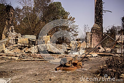 Ruins of house burnt during bushfires in Australia Stock Photo