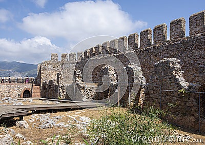 Ruins inside the walls of medieval fortress of Alanya Stock Photo