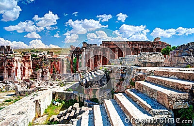 Ruins of Jupiter temple and great court of Heliopolis in Baalbek, Bekaa valley, Lebanon Stock Photo