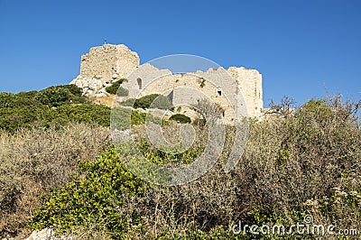 The ruins of Kastellos castle, Kritinia, Rhodes, Greece Stock Photo