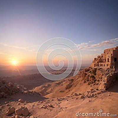 The ruins of King Herod's palace are in the Judaean Desert. Stock Photo