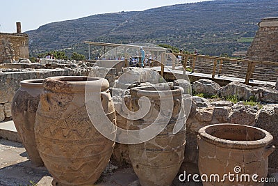 Ruins of Knossos Palace, in the foreground, the pithos are large Editorial Stock Photo