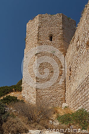 Ruins of the Kritinia medieval castle on Rhodes island Stock Photo