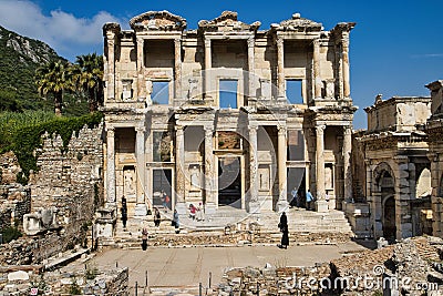 Ruins of the library of Celsus in Ephesus, Turkey. Editorial Stock Photo