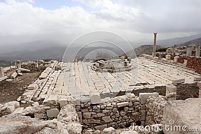Ruins of the macellum food market in ancient city Sagalassos lost in Turkey mountains Stock Photo