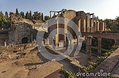 Ruins of Roman Theater in Merida, Extremadura, Spain Editorial Stock Photo