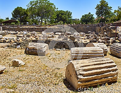 Ruins of the Mausoleum of Halicarnassus. Bodrum, Mugla Province, Turkey. Stock Photo