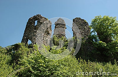 Ruins of medieval castle in Hust Stock Photo