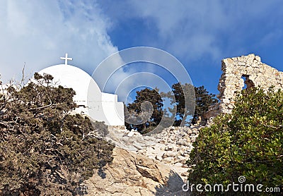 Ruins of a medieval castle of Monolithos on Rhodes Island, Greece Stock Photo