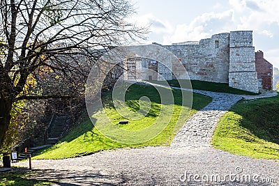 Ruins of the medieval royal castle in Kazimierz Dolny on Vistula River Editorial Stock Photo