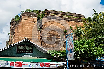 The ruins of Mingun Pahtodawgyi, an incomplete pagoda or monument stupa in Mingun, Myanmar, Burma Editorial Stock Photo