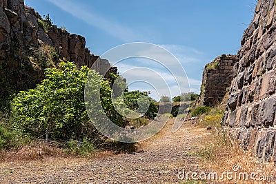 Ruins of moat around Belvoir Fortress, Kohav HaYarden National Park in Israel. Stock Photo