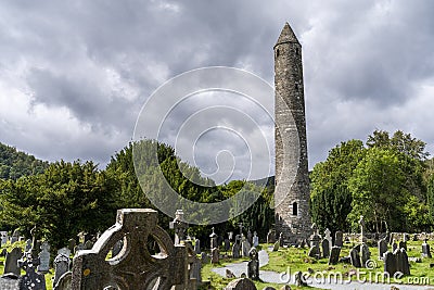 Ruins of the monastery and cemetery in Glendalough Stock Photo