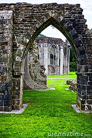 Ruins of the Norman Abbey at Margam Park Stock Photo