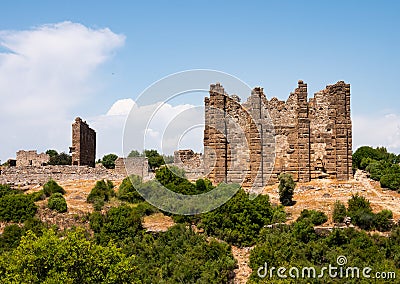 Ruins of Nymphaeum and Bazilika of ancient city Aspendos. Turkey Stock Photo