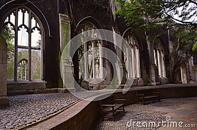 Ruins of an old abbey converted into the garden Stock Photo