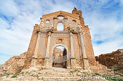 Ruins of an old church destroyed during the spanish civil war in Belchite. Stock Photo