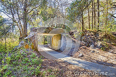 Old Concrete Railway Trestle In The Forest Stock Photo