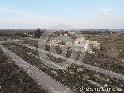 The ruins of an old livestock enterprise, aerial view Stock Photo
