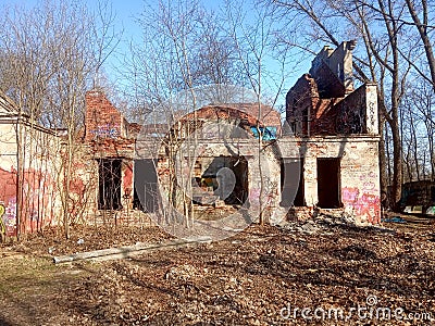 Ruins of an old manor house, ruins of a house, buildings, stone walls and desolation Stock Photo